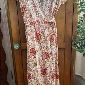 Elegant Floral Maxi Dress in Pink and Orange